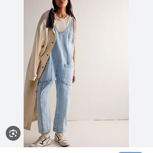 We The Free Light Blue Denim Overalls Jumpsuit